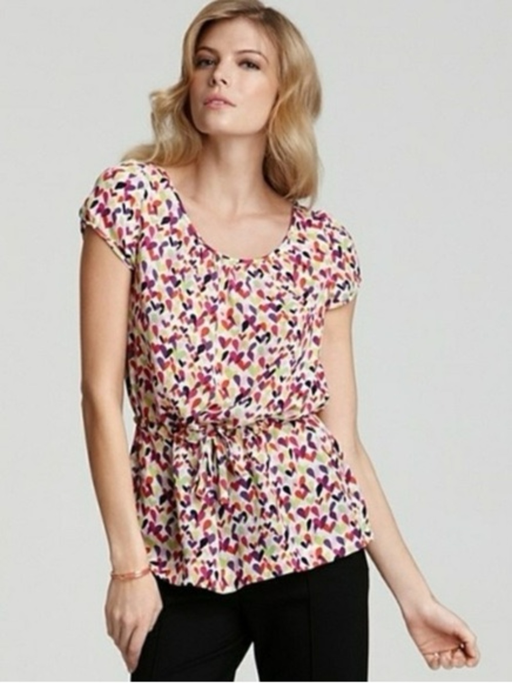 Kate Spade "Iris" Heart Print Silk Blouse Valentines Day